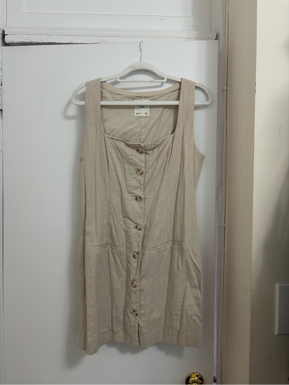 Abercrombie & Fitch Neutral Beige Button-Front Mini Dress - Picture 4 of 7